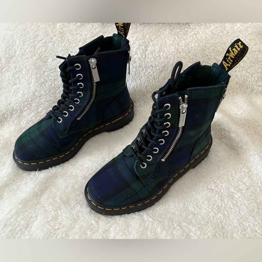 Dr. Martens Blue and Green Plaid Boots - Picture 4 of 6